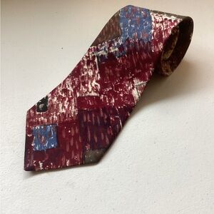 ZYLOS by George Machado, Abstract Patterned Tie in Red and Blue. 100% silk.